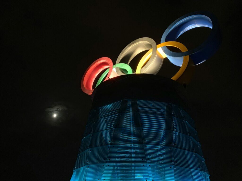 colorful Olympics logo statue