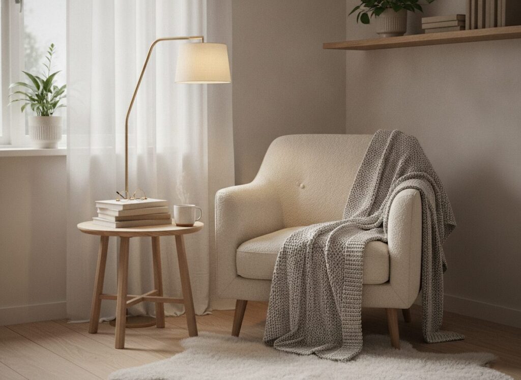 Zo richt je een Scandinavische leeshoek in met warm licht
