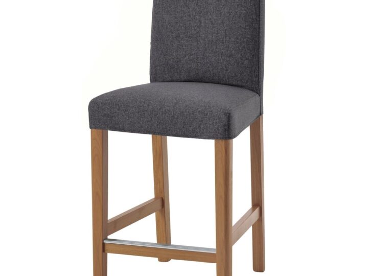 BERGMUND Barkruk met rugleuning - bladhoogte eikenpatroon/Gunnared middengrijs 62 cm van IKEA