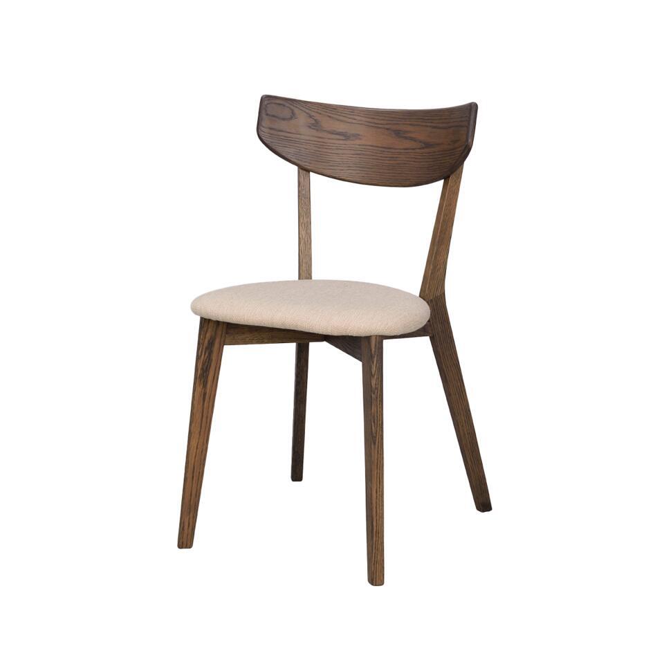 Rowico Home Ami Houten Eetkamerstoel Donker Eiken - Beige Zitkussen van Leen Bakker