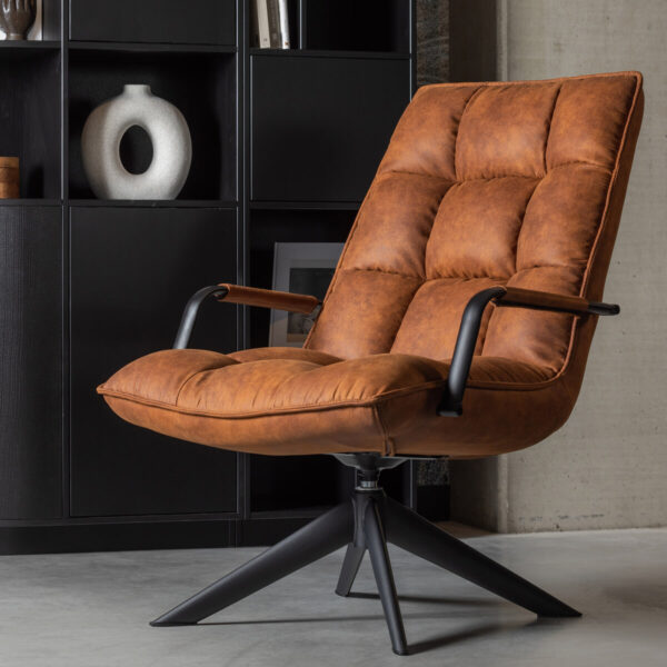 WOOOD Draaifauteuil 'Jouke' Lederlook, Met armleuning, kleur Cognac van Sohome